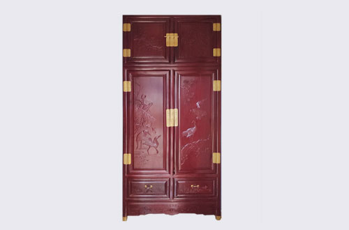 安庆高端中式家居装修深红色纯实木衣柜