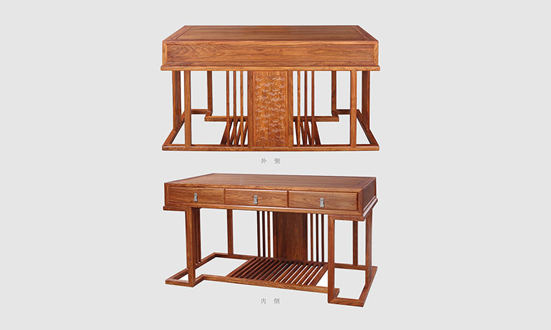 安庆 别墅中式家居书房装修实木书桌效果图